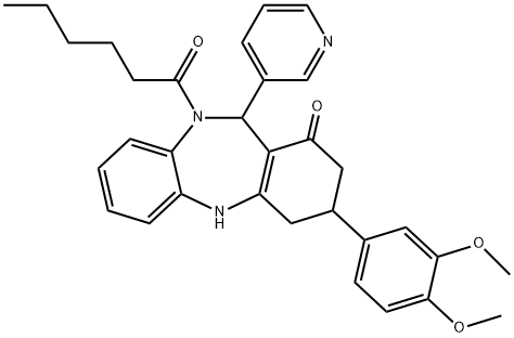 3-(3,4-dimethoxyphenyl)-10-hexanoyl-11-(3-pyridinyl)-2,3,4,5,10,11-hexahydro-1H-dibenzo[b,e][1,4]diazepin-1-one 구조식 이미지