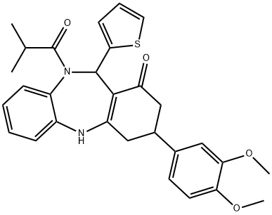 3-(3,4-dimethoxyphenyl)-10-isobutyryl-11-(2-thienyl)-2,3,4,5,10,11-hexahydro-1H-dibenzo[b,e][1,4]diazepin-1-one 구조식 이미지