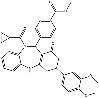 methyl 4-[10-(cyclopropylcarbonyl)-3-(3,4-dimethoxyphenyl)-1-oxo-2,3,4,5,10,11-hexahydro-1H-dibenzo[b,e][1,4]diazepin-11-yl]benzoate Structure