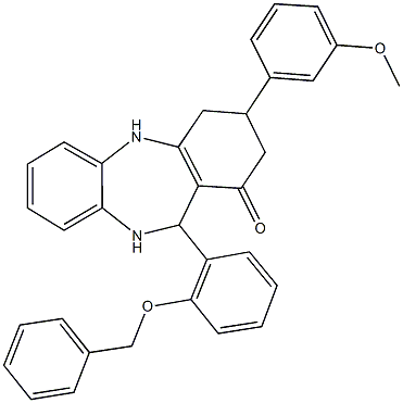 11-[2-(benzyloxy)phenyl]-3-(3-methoxyphenyl)-2,3,4,5,10,11-hexahydro-1H-dibenzo[b,e][1,4]diazepin-1-one 구조식 이미지