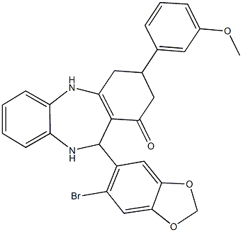 11-(6-bromo-1,3-benzodioxol-5-yl)-3-(3-methoxyphenyl)-2,3,4,5,10,11-hexahydro-1H-dibenzo[b,e][1,4]diazepin-1-one 구조식 이미지