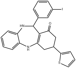 11-(3-iodophenyl)-3-(2-thienyl)-2,3,4,5,10,11-hexahydro-1H-dibenzo[b,e][1,4]diazepin-1-one 구조식 이미지