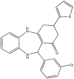 11-(3-chlorophenyl)-3-(2-thienyl)-2,3,4,5,10,11-hexahydro-1H-dibenzo[b,e][1,4]diazepin-1-one 구조식 이미지