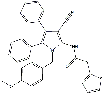 N-[3-cyano-1-(4-methoxybenzyl)-4,5-diphenyl-1H-pyrrol-2-yl]-2-(2-thienyl)acetamide 구조식 이미지