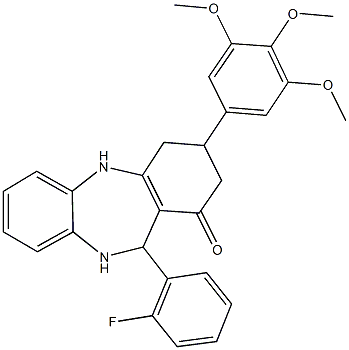 11-(2-fluorophenyl)-3-(3,4,5-trimethoxyphenyl)-2,3,4,5,10,11-hexahydro-1H-dibenzo[b,e][1,4]diazepin-1-one 구조식 이미지
