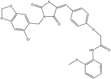 2-[4-({3-[(6-chloro-1,3-benzodioxol-5-yl)methyl]-2,4-dioxo-1,3-thiazolidin-5-ylidene}methyl)phenoxy]-N-(2-methoxyphenyl)acetamide Structure