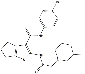 N-(4-bromophenyl)-2-{[(3-methyl-1-piperidinyl)acetyl]amino}-5,6-dihydro-4H-cyclopenta[b]thiophene-3-carboxamide 구조식 이미지