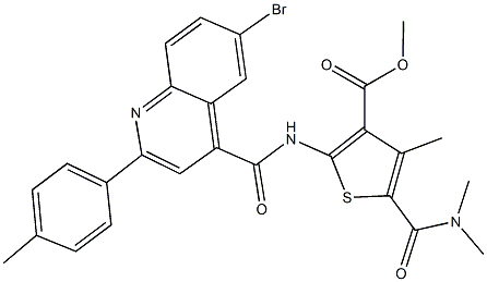 methyl 2-({[6-bromo-2-(4-methylphenyl)-4-quinolinyl]carbonyl}amino)-5-[(dimethylamino)carbonyl]-4-methyl-3-thiophenecarboxylate Structure