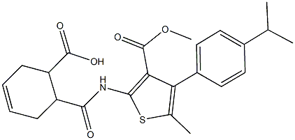 6-({[4-(4-isopropylphenyl)-3-(methoxycarbonyl)-5-methyl-2-thienyl]amino}carbonyl)-3-cyclohexene-1-carboxylic acid 구조식 이미지