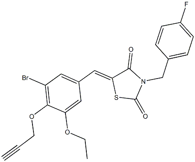 5-[3-bromo-5-ethoxy-4-(2-propynyloxy)benzylidene]-3-(4-fluorobenzyl)-1,3-thiazolidine-2,4-dione Structure