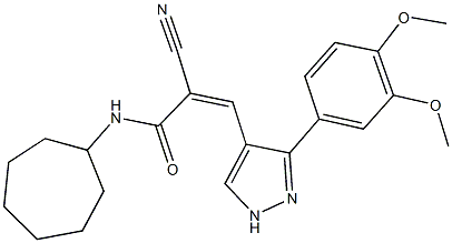 2-cyano-N-cycloheptyl-3-[3-(3,4-dimethoxyphenyl)-1H-pyrazol-4-yl]acrylamide Structure