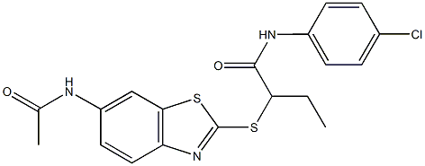 2-{[6-(acetylamino)-1,3-benzothiazol-2-yl]sulfanyl}-N-(4-chlorophenyl)butanamide 구조식 이미지