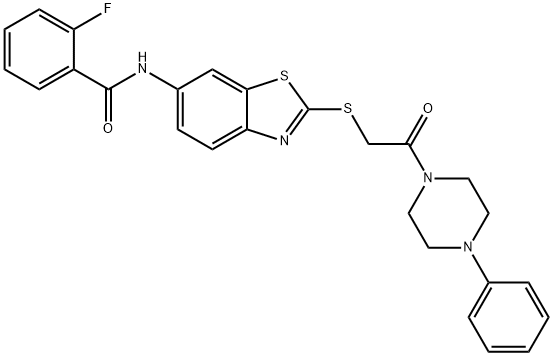 2-fluoro-N-(2-{[2-oxo-2-(4-phenyl-1-piperazinyl)ethyl]sulfanyl}-1,3-benzothiazol-6-yl)benzamide Structure