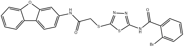 2-bromo-N-(5-{[2-(dibenzo[b,d]furan-3-ylamino)-2-oxoethyl]sulfanyl}-1,3,4-thiadiazol-2-yl)benzamide 구조식 이미지
