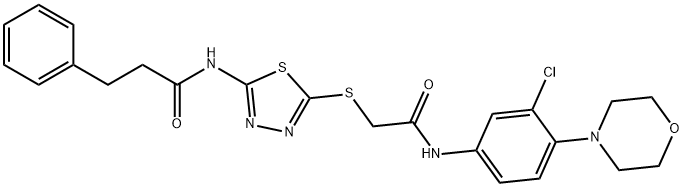 N-[5-({2-[3-chloro-4-(4-morpholinyl)anilino]-2-oxoethyl}sulfanyl)-1,3,4-thiadiazol-2-yl]-3-phenylpropanamide 구조식 이미지