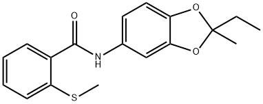 N-(2-ethyl-2-methyl-1,3-benzodioxol-5-yl)-2-(methylsulfanyl)benzamide 구조식 이미지