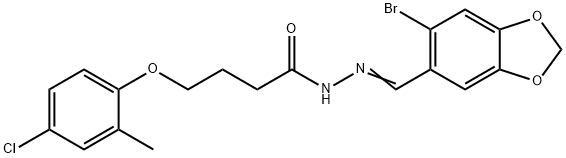 N'-[(6-bromo-1,3-benzodioxol-5-yl)methylene]-4-(4-chloro-2-methylphenoxy)butanohydrazide 구조식 이미지