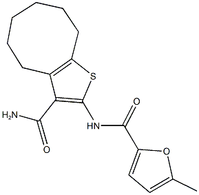 N-[3-(aminocarbonyl)-4,5,6,7,8,9-hexahydrocycloocta[b]thien-2-yl]-5-methyl-2-furamide 구조식 이미지