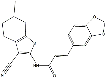 3-(1,3-benzodioxol-5-yl)-N-(3-cyano-6-methyl-4,5,6,7-tetrahydro-1-benzothien-2-yl)acrylamide Structure