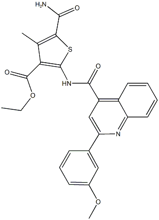 ethyl 5-(aminocarbonyl)-2-({[2-(3-methoxyphenyl)-4-quinolinyl]carbonyl}amino)-4-methyl-3-thiophenecarboxylate 구조식 이미지