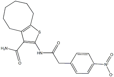 2-[({4-nitrophenyl}acetyl)amino]-4,5,6,7,8,9-hexahydrocycloocta[b]thiophene-3-carboxamide 구조식 이미지