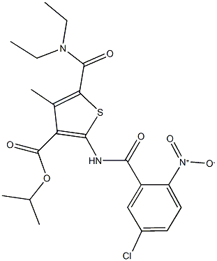 isopropyl 2-({5-chloro-2-nitrobenzoyl}amino)-5-[(diethylamino)carbonyl]-4-methyl-3-thiophenecarboxylate 구조식 이미지