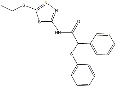 N-[5-(ethylsulfanyl)-1,3,4-thiadiazol-2-yl]-2-phenyl-2-(phenylsulfanyl)acetamide 구조식 이미지