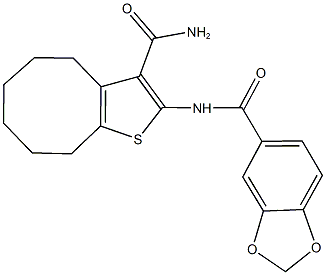 N-[3-(aminocarbonyl)-4,5,6,7,8,9-hexahydrocycloocta[b]thien-2-yl]-1,3-benzodioxole-5-carboxamide Structure