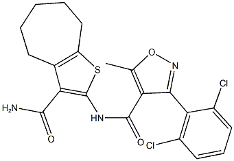 N-[3-(aminocarbonyl)-5,6,7,8-tetrahydro-4H-cyclohepta[b]thien-2-yl]-3-(2,6-dichlorophenyl)-5-methyl-4-isoxazolecarboxamide 구조식 이미지