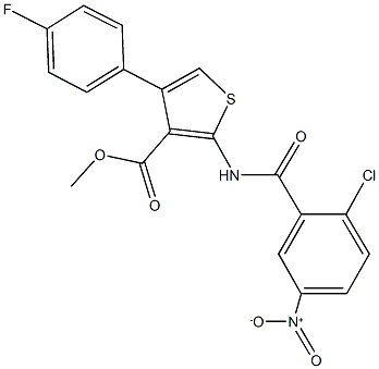 methyl 2-({2-chloro-5-nitrobenzoyl}amino)-4-(4-fluorophenyl)-3-thiophenecarboxylate 구조식 이미지