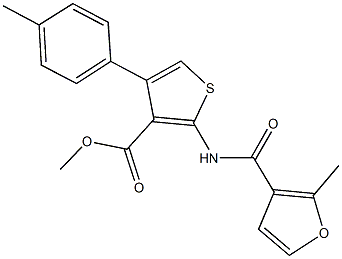 methyl 2-[(2-methyl-3-furoyl)amino]-4-(4-methylphenyl)-3-thiophenecarboxylate 구조식 이미지