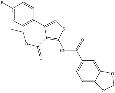 ethyl 2-[(1,3-benzodioxol-5-ylcarbonyl)amino]-4-(4-fluorophenyl)-3-thiophenecarboxylate Structure