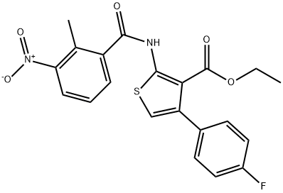 ethyl 4-(4-fluorophenyl)-2-({3-nitro-2-methylbenzoyl}amino)-3-thiophenecarboxylate 구조식 이미지