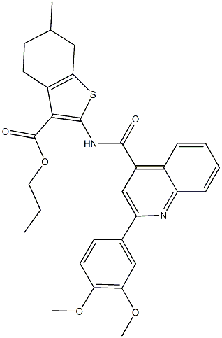 propyl 2-({[2-(3,4-dimethoxyphenyl)-4-quinolinyl]carbonyl}amino)-6-methyl-4,5,6,7-tetrahydro-1-benzothiophene-3-carboxylate Structure