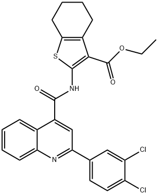 ethyl 2-({[2-(3,4-dichlorophenyl)-4-quinolinyl]carbonyl}amino)-4,5,6,7-tetrahydro-1-benzothiophene-3-carboxylate 구조식 이미지