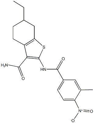 6-ethyl-2-({4-nitro-3-methylbenzoyl}amino)-4,5,6,7-tetrahydro-1-benzothiophene-3-carboxamide 구조식 이미지