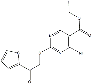 ethyl 4-amino-2-{[2-oxo-2-(2-thienyl)ethyl]sulfanyl}-5-pyrimidinecarboxylate 구조식 이미지