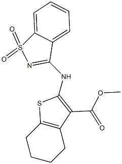 methyl 2-[(1,1-dioxido-1,2-benzisothiazol-3-yl)amino]-4,5,6,7-tetrahydro-1-benzothiophene-3-carboxylate 구조식 이미지