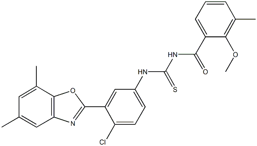 N-[4-chloro-3-(5,7-dimethyl-1,3-benzoxazol-2-yl)phenyl]-N'-(2-methoxy-3-methylbenzoyl)thiourea Structure