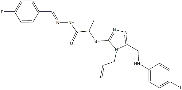 2-({4-allyl-5-[(4-iodoanilino)methyl]-4H-1,2,4-triazol-3-yl}sulfanyl)-N'-(4-fluorobenzylidene)propanohydrazide 구조식 이미지