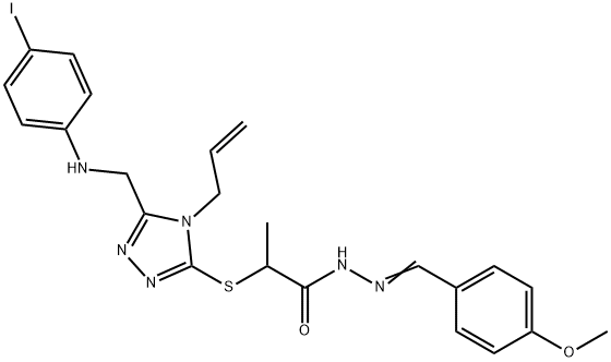 2-({4-allyl-5-[(4-iodoanilino)methyl]-4H-1,2,4-triazol-3-yl}sulfanyl)-N'-(4-methoxybenzylidene)propanohydrazide 구조식 이미지