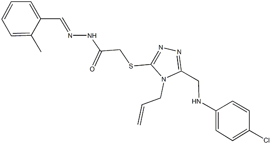 2-({4-allyl-5-[(4-chloroanilino)methyl]-4H-1,2,4-triazol-3-yl}sulfanyl)-N'-(2-methylbenzylidene)acetohydrazide 구조식 이미지