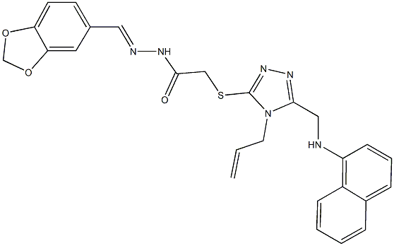 2-({4-allyl-5-[(1-naphthylamino)methyl]-4H-1,2,4-triazol-3-yl}sulfanyl)-N'-(1,3-benzodioxol-5-ylmethylene)acetohydrazide 구조식 이미지