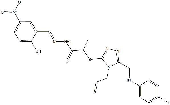 2-({4-allyl-5-[(4-iodoanilino)methyl]-4H-1,2,4-triazol-3-yl}sulfanyl)-N'-{2-hydroxy-5-nitrobenzylidene}propanohydrazide Structure