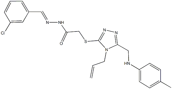2-{[4-allyl-5-(4-toluidinomethyl)-4H-1,2,4-triazol-3-yl]sulfanyl}-N'-(3-chlorobenzylidene)acetohydrazide 구조식 이미지