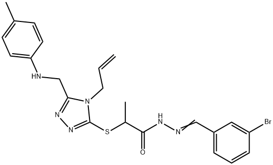 2-{[4-allyl-5-(4-toluidinomethyl)-4H-1,2,4-triazol-3-yl]sulfanyl}-N'-(3-bromobenzylidene)propanohydrazide 구조식 이미지