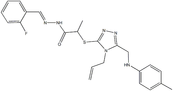 2-{[4-allyl-5-(4-toluidinomethyl)-4H-1,2,4-triazol-3-yl]sulfanyl}-N'-(2-fluorobenzylidene)propanohydrazide Structure