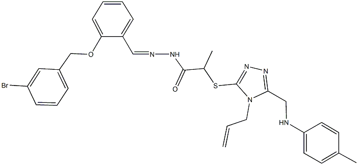 2-{[4-allyl-5-(4-toluidinomethyl)-4H-1,2,4-triazol-3-yl]sulfanyl}-N'-{2-[(3-bromobenzyl)oxy]benzylidene}propanohydrazide 구조식 이미지