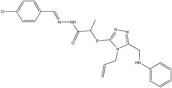 2-{[4-allyl-5-(anilinomethyl)-4H-1,2,4-triazol-3-yl]sulfanyl}-N'-(4-chlorobenzylidene)propanohydrazide Structure