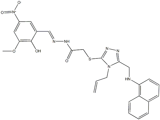 2-({4-allyl-5-[(1-naphthylamino)methyl]-4H-1,2,4-triazol-3-yl}sulfanyl)-N'-{2-hydroxy-5-nitro-3-methoxybenzylidene}acetohydrazide 구조식 이미지